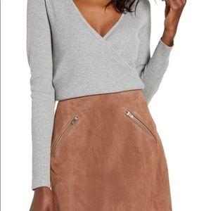 Nordstrom Leith Light Grey Rib Knit Wrap Sweater.